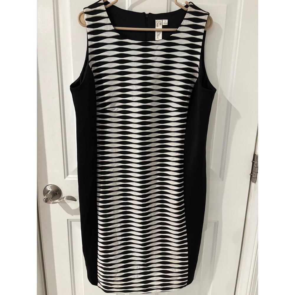 Emma & Michele Dress -‎ Black White Wavy Pattern Sleeveless Career 14W